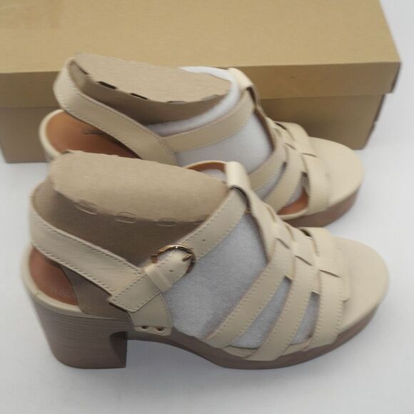 NEW Lucky Brand Women's 9.5 Imana Leather Ankle Strap Sandals Heels Vanilla - Picture 6 of 8
